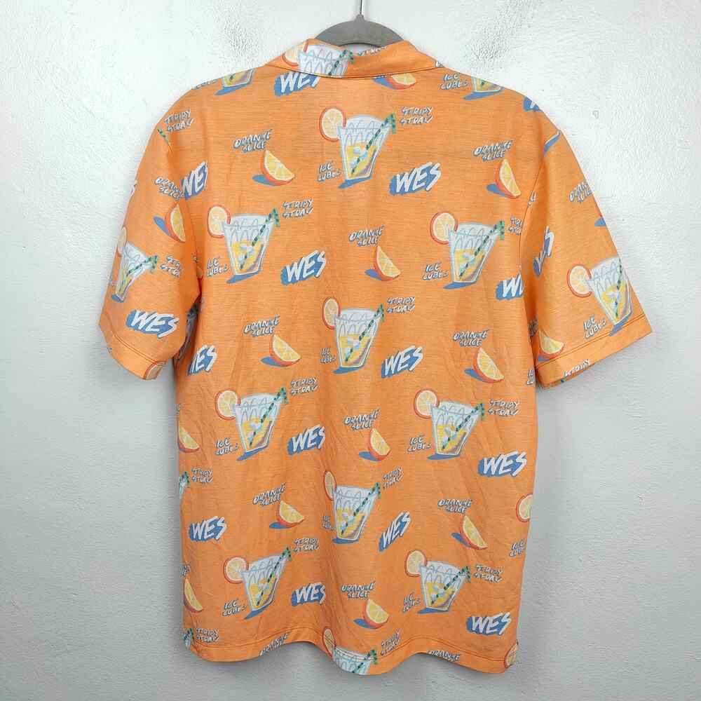 ZARA Wes Robinson Button Down Shirt Mens Small Orange Party AOP Camp - Picture 3 of 5